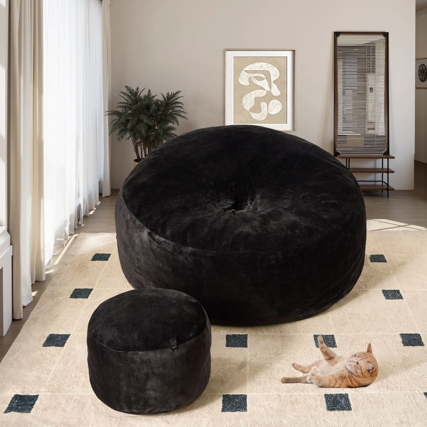 OVIOS Bean Bag Chair Removable Cover, High-Rebound Filling Cozy Furniture for Living Room, Bedroom