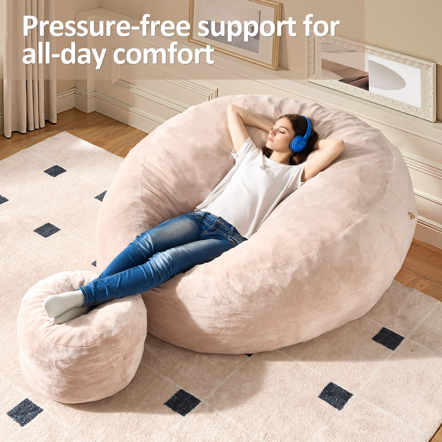 OVIOS Bean Bag Chair Removable Cover, High-Rebound Filling Cozy Furniture for Living Room, Bedroom