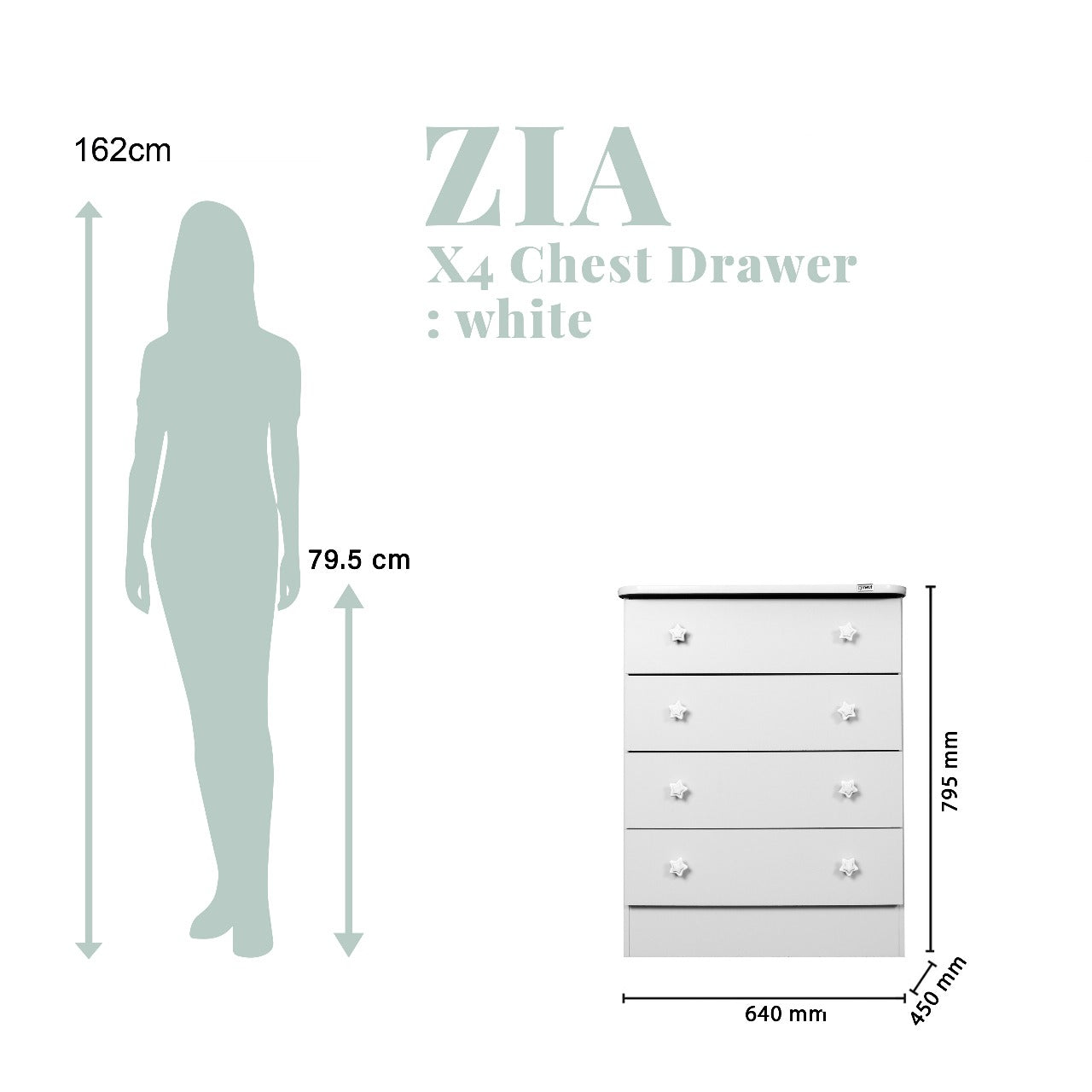 ZIA Baby Chest of Drawers - White