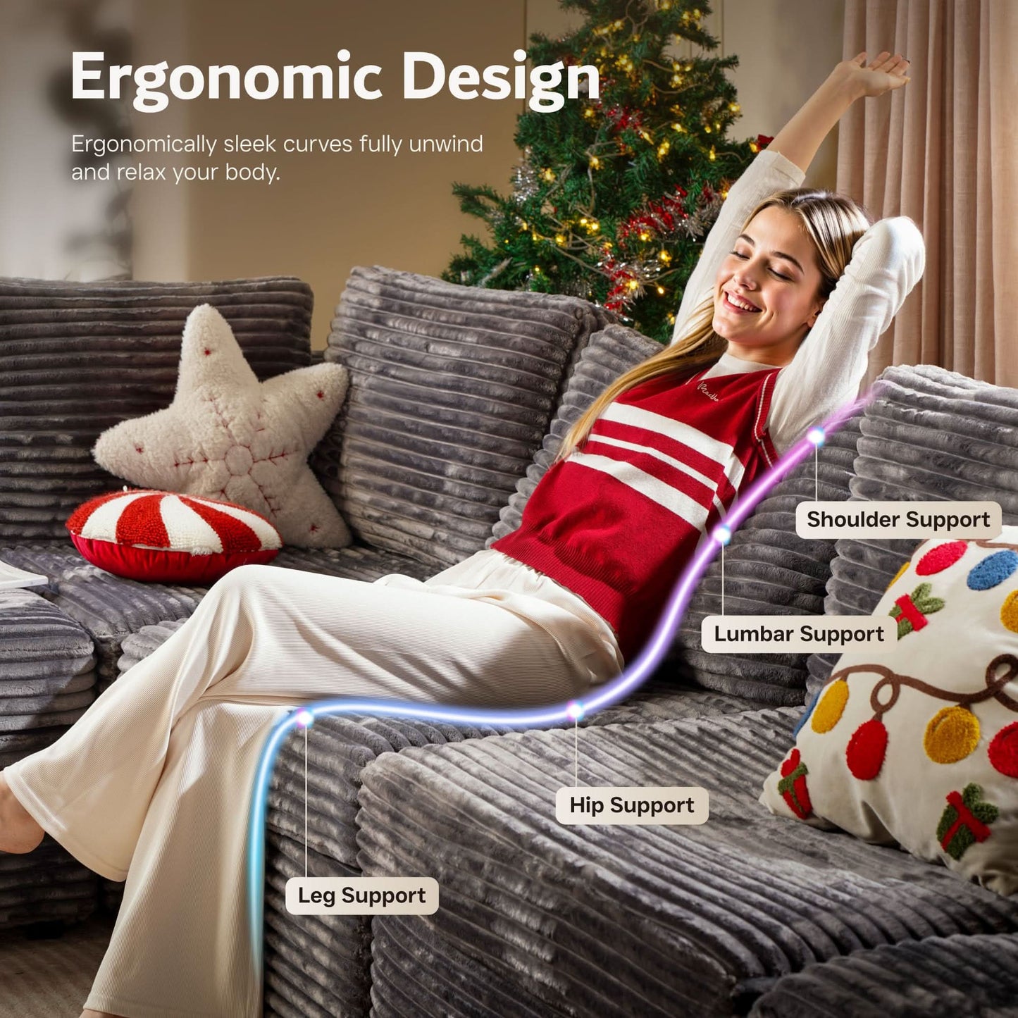 OVIOS 130.7" Modular Sectional Sofa Couch, U-Shaped Minimalist Couches with Sofa Bed Chaise