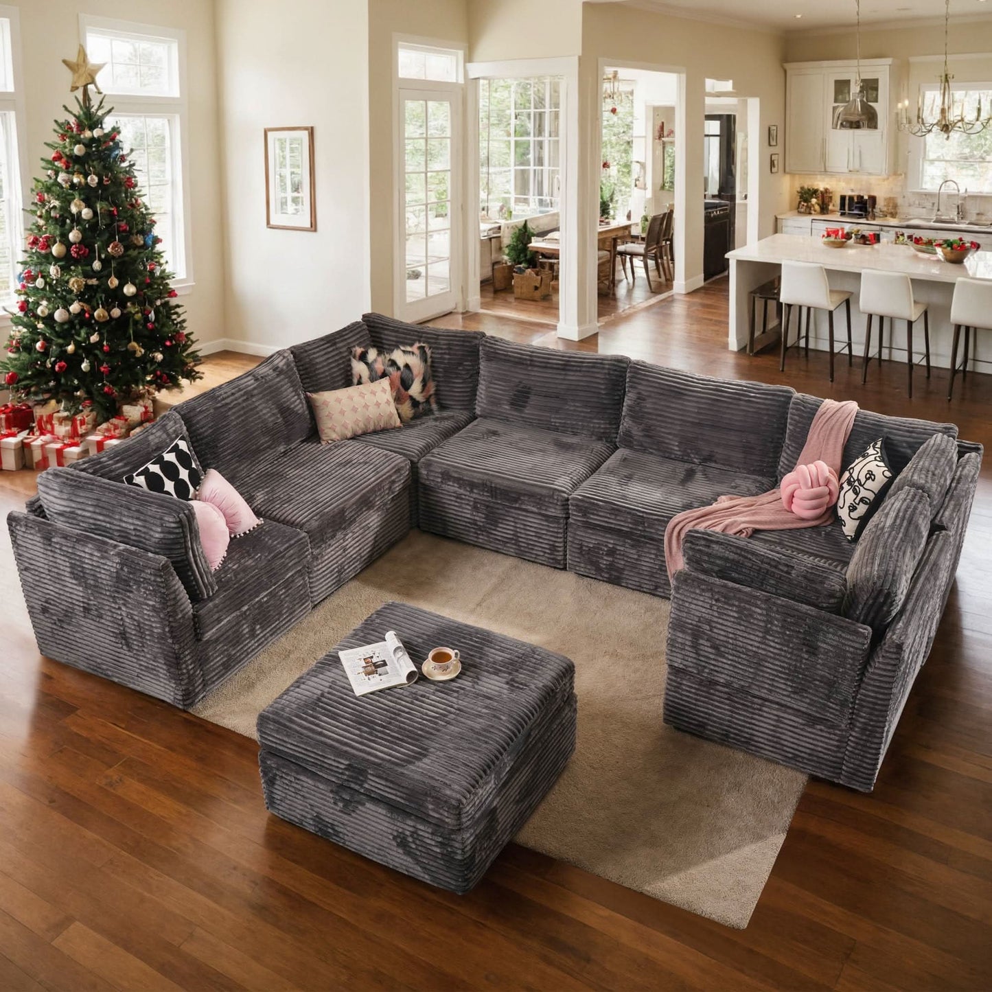 OVIOS 130.7" Modular Sectional Sofa Couch, U-Shaped Minimalist Couches with Sofa Bed Chaise