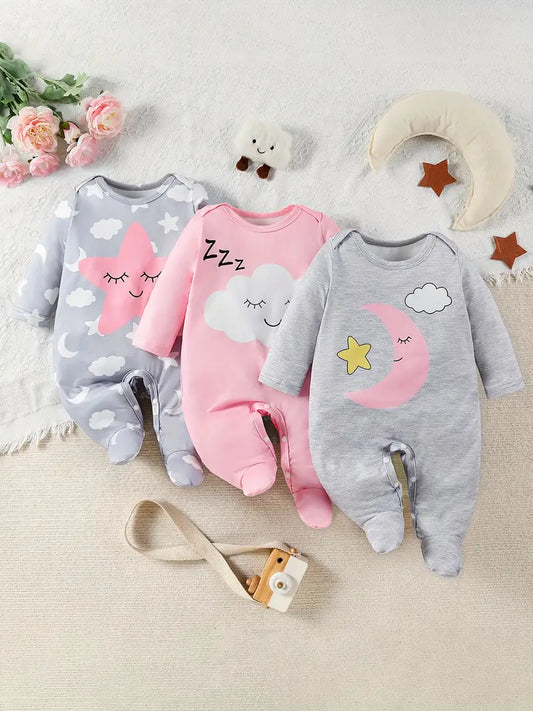 3PC Baby Romper Set - Clouds, Moon & Stars