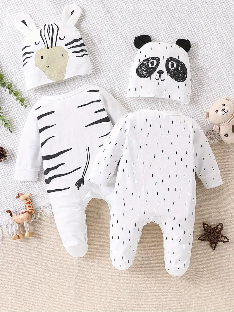 4PC Baby Romper Set - Panda & Zebra