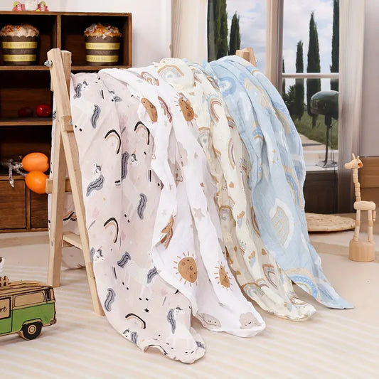 4-Pack Silky-Soft Bamboo Muslin Swaddles - Dreamy Skies