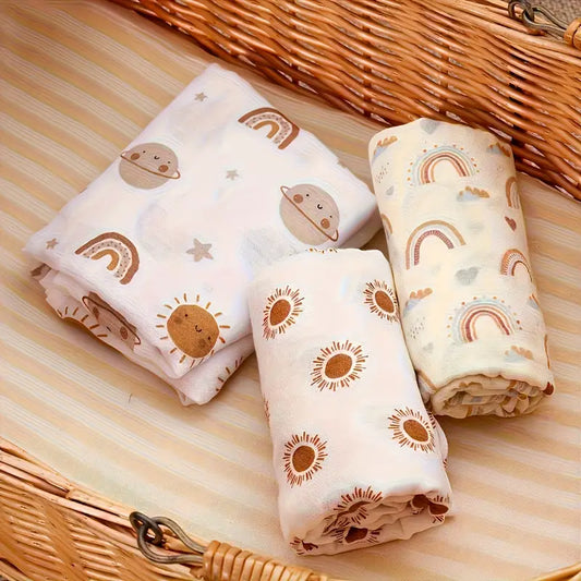 3-Pack Silky-Soft Bamboo Muslin Swaddles - Happy Skies (Large)