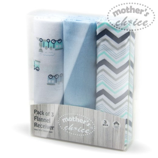 3 Pack Baby Flannel Receiver Blanket - Boys Train
