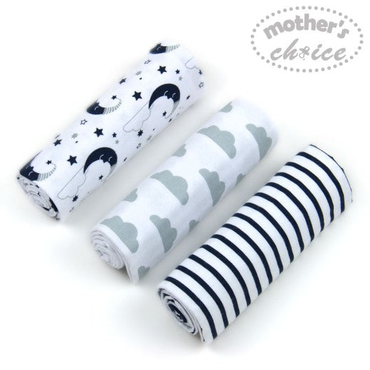 3 Pack Baby Flannel Receiver Blanket - Boys Moon