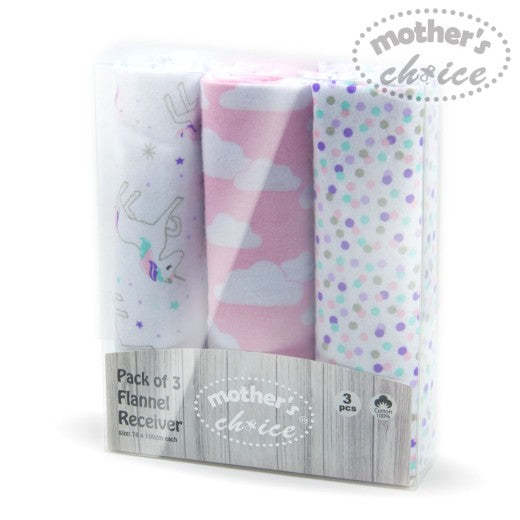 3 Pack Baby Flannel Receiver Blanket - Girls Unicorn