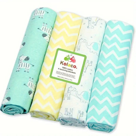 4 Pcs Cotton Baby Receiving Blanket - Jungle & Stripes